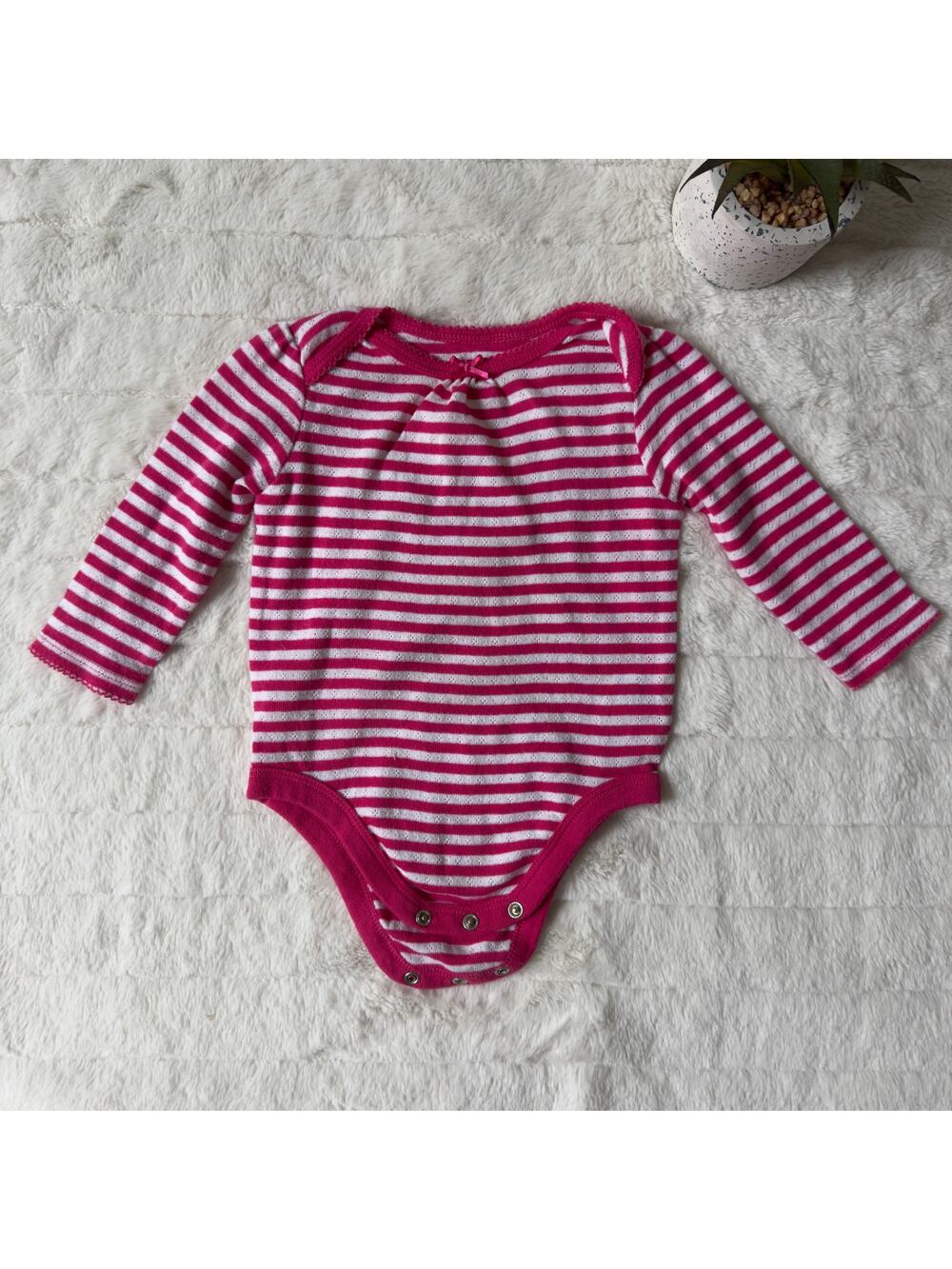 Garanimals 6–9 months long sleeve striped onesie snaps cotton blend pink white
